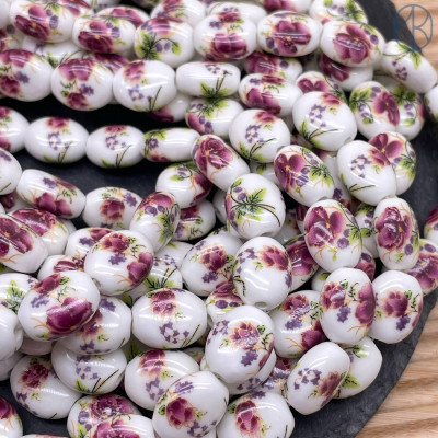 Керамика овал фиолетовый цветок гжель 14 мм