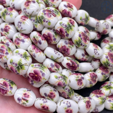 Керамика овал фиолетовый цветок гжель 14 мм