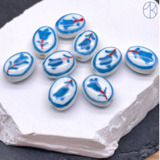 Керамика овал голубой цветок гжель 14 мм штучно