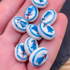 Керамика овал голубой цветок гжель 14 мм штучно