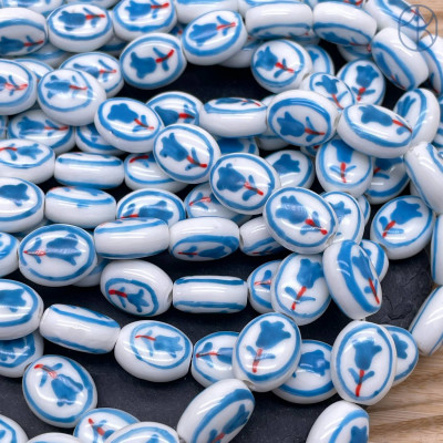 Керамика овал голубой цветок гжель 14 мм