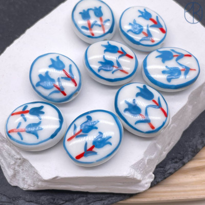 Керамика овал голубой цветок гжель 20 мм штучно