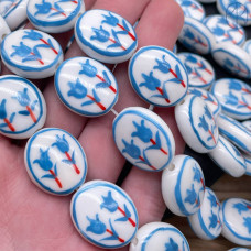 Керамика овал голубой цветок гжель 20 мм
