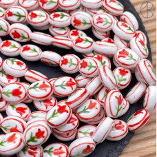 Керамика овал красный цветок гжель 14 мм