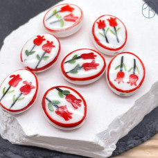 Керамика овал красный цветок гжель 20 мм штучно