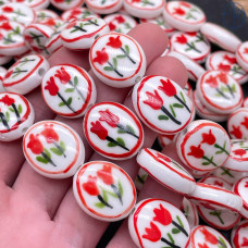 Керамика овал красный цветок гжель 20 мм