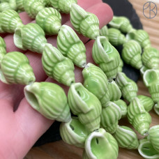 Керамика ракушка, цвет зеленый 21 мм