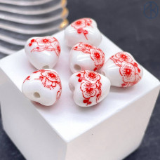 Керамика сердце узор красный №1 12 мм штучно Керамика сердце узор красный №1 12 мм штучно