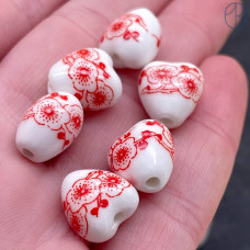 Керамика сердце узор красный №1 12 мм штучно Керамика сердце узор красный №1 12 мм штучно