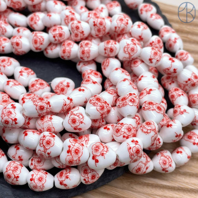 Керамика сердце узор красный №1 12 мм