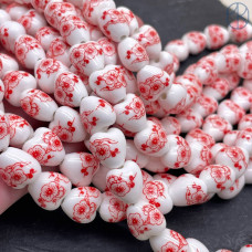 Керамика сердце узор красный №1 12 мм Керамика сердце узор красный №1 12 мм