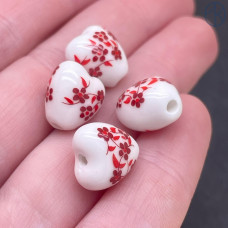 Керамика сердце узор красный 12 мм штучно