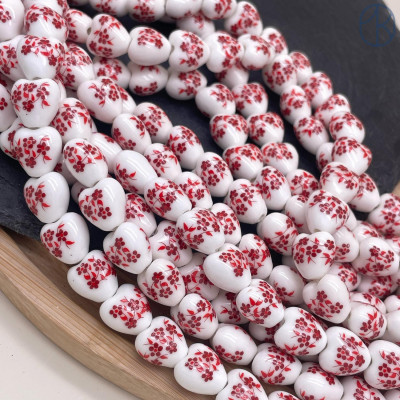 Керамика сердце узор красный 12 мм