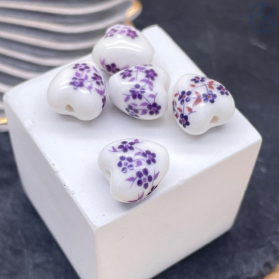 Керамика сердце узор сиреневый 12 мм штучно