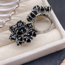 Кольцо черный турмалин (Шерл), цвет серебро