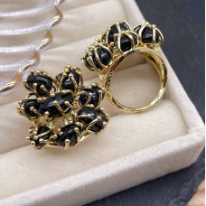 Кольцо черный турмалин (Шерл), цвет золото