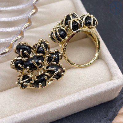 Кольцо черный турмалин (Шерл), цвет золото