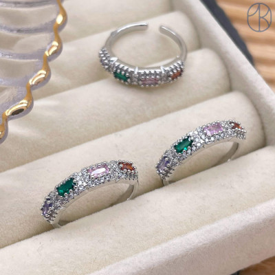 Кольцо цирконы микс цвет серебро 