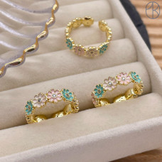 Кольцо цветы микс цвет золото 