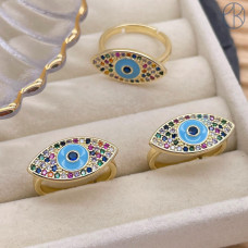 Кольцо глаз цирконы цвет золото 