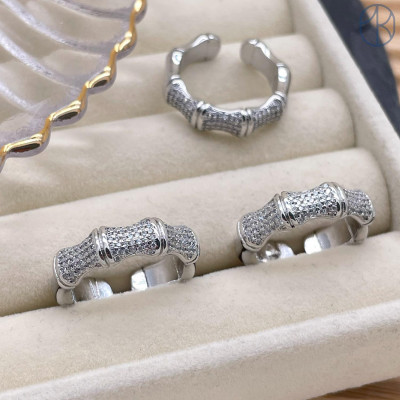 Кольцо косточки цирконы цвет серебро 