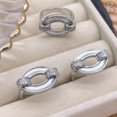 Кольцо овал перламутр цвет серебро 