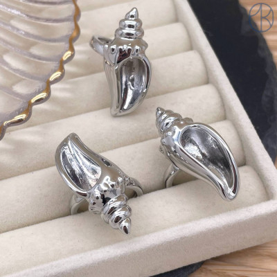 Кольцо ракушка цвет серебро 