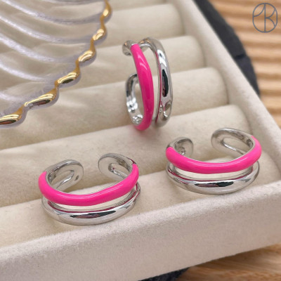 Кольцо розовая эмаль цвет серебро 