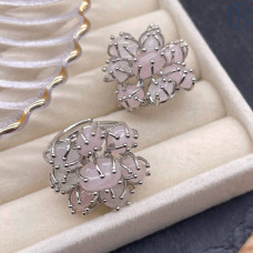 Кольцо розовый кварц, цвет серебро