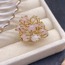 Кольцо розовый кварц, цвет золото