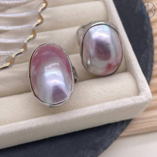 Кольцо розовый перламутр, цвет серебро