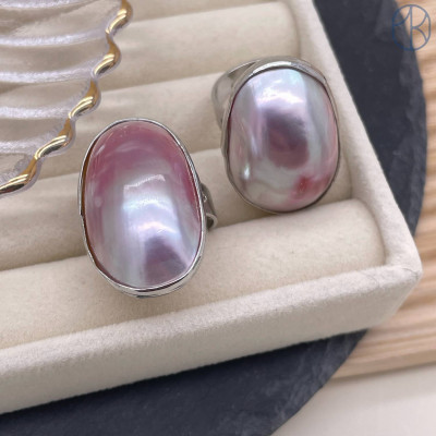 Кольцо розовый перламутр, цвет серебро