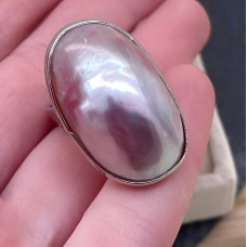 Кольцо розовый перламутр, цвет серебро