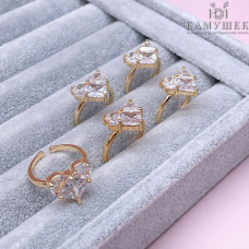 Кольцо сердце цирконы, цвет золото 20 мм 