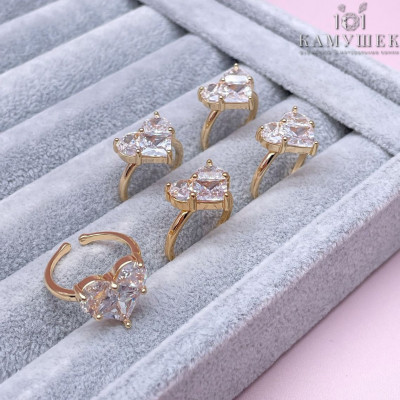 Кольцо сердце цирконы, цвет золото 20 мм 