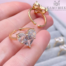 Кольцо сердце цирконы, цвет золото 20 мм 