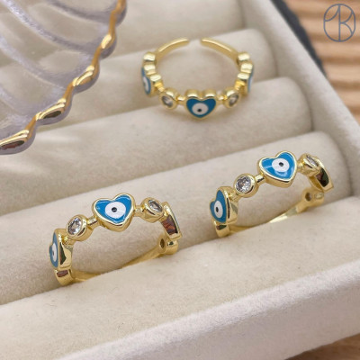 Кольцо сердце глаз цвет золото 