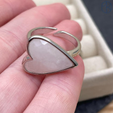 Кольцо сердце горный хрусталь цвет серебро
