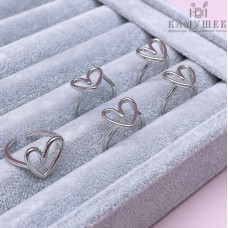 Кольцо сердце контур, цвет серебро 20 мм 