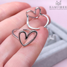 Кольцо сердце контур, цвет серебро 20 мм 