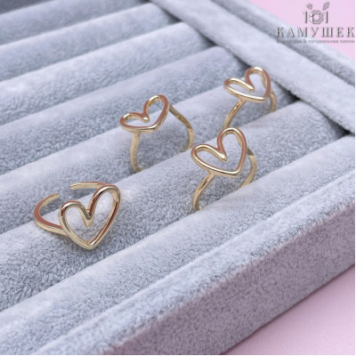 Кольцо сердце контур, цвет золото 20 мм 