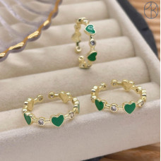 Кольцо сердце зеленая эмаль цвет золото 