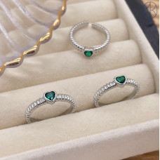 Кольцо сердце зеленый циркон цвет серебро 