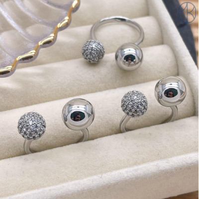 Кольцо шар цвет серебро 