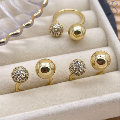 Кольцо шар цвет золото 