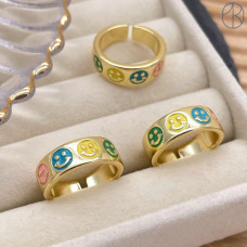 Кольцо смайлики цвет золото 