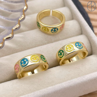 Кольцо смайлики цвет золото 