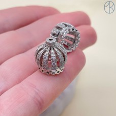 Концевик корона с цирконами, цвет серебро 13*12,6 мм