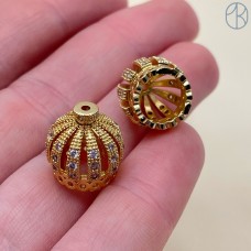 Концевик корона с цирконами, цвет золото 13,2*12,7мм