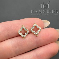 Конн-р Клевер стразы, цвет золото 13,5*10мм 